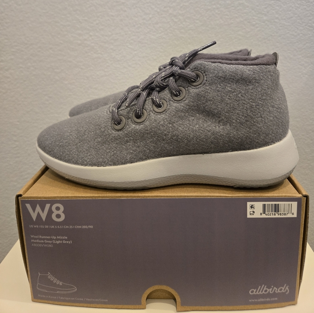 Allbirds Wool Runner Up Mizzle Sneaker Women, Medium Gray, Size 8, New In Box